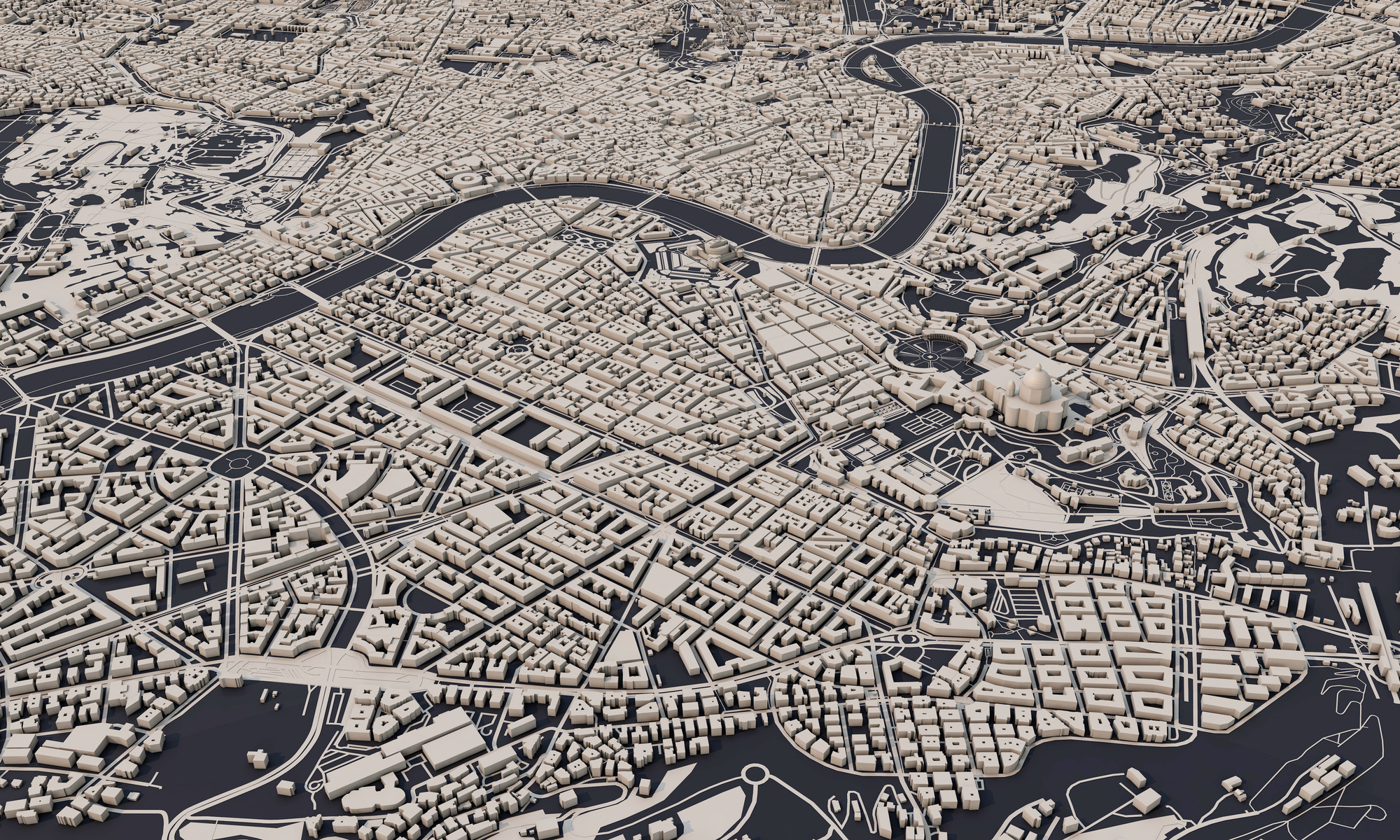 Aerial View of a 3D Map of Rome, Italy